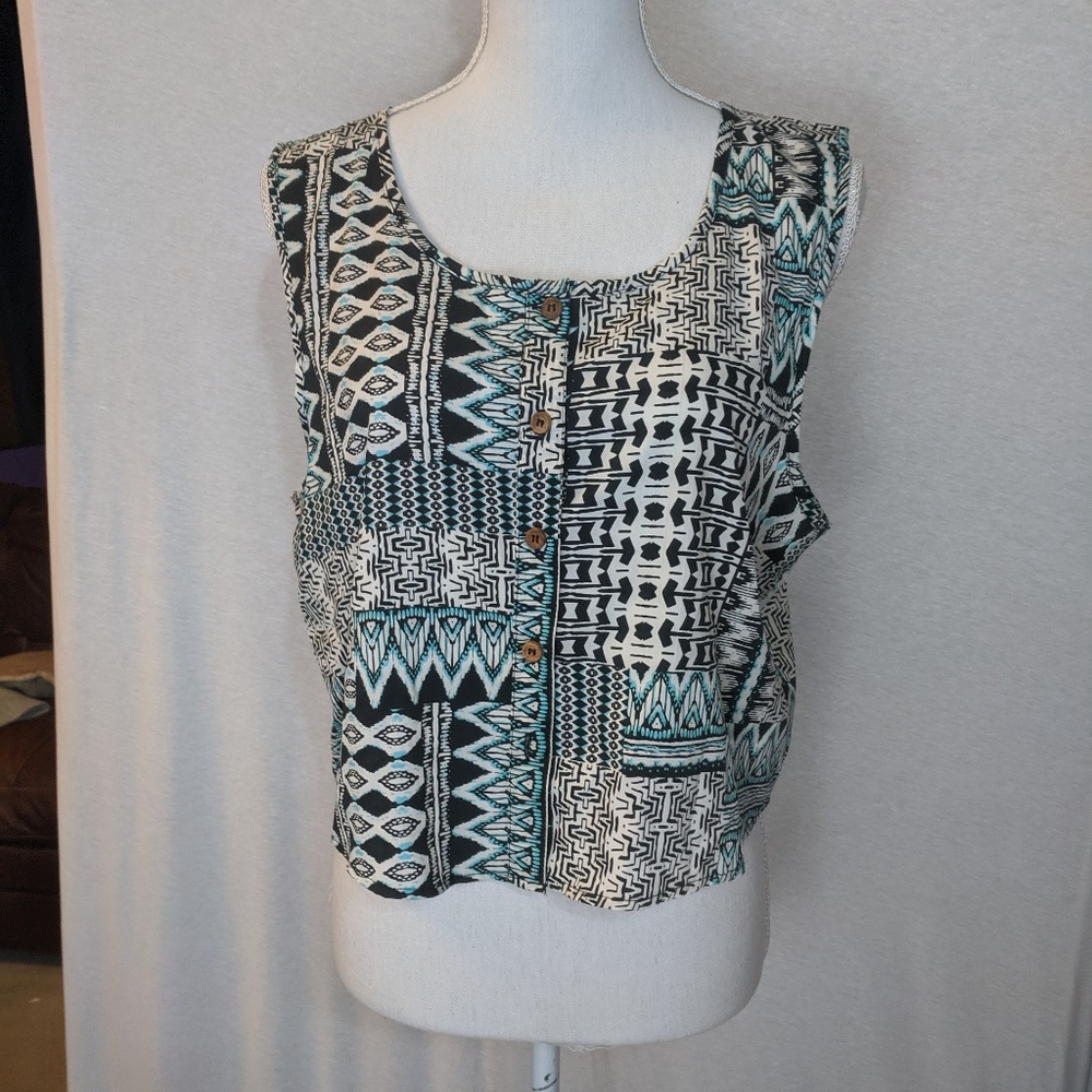 Brave Soul London Aztec Top Black White Buttons